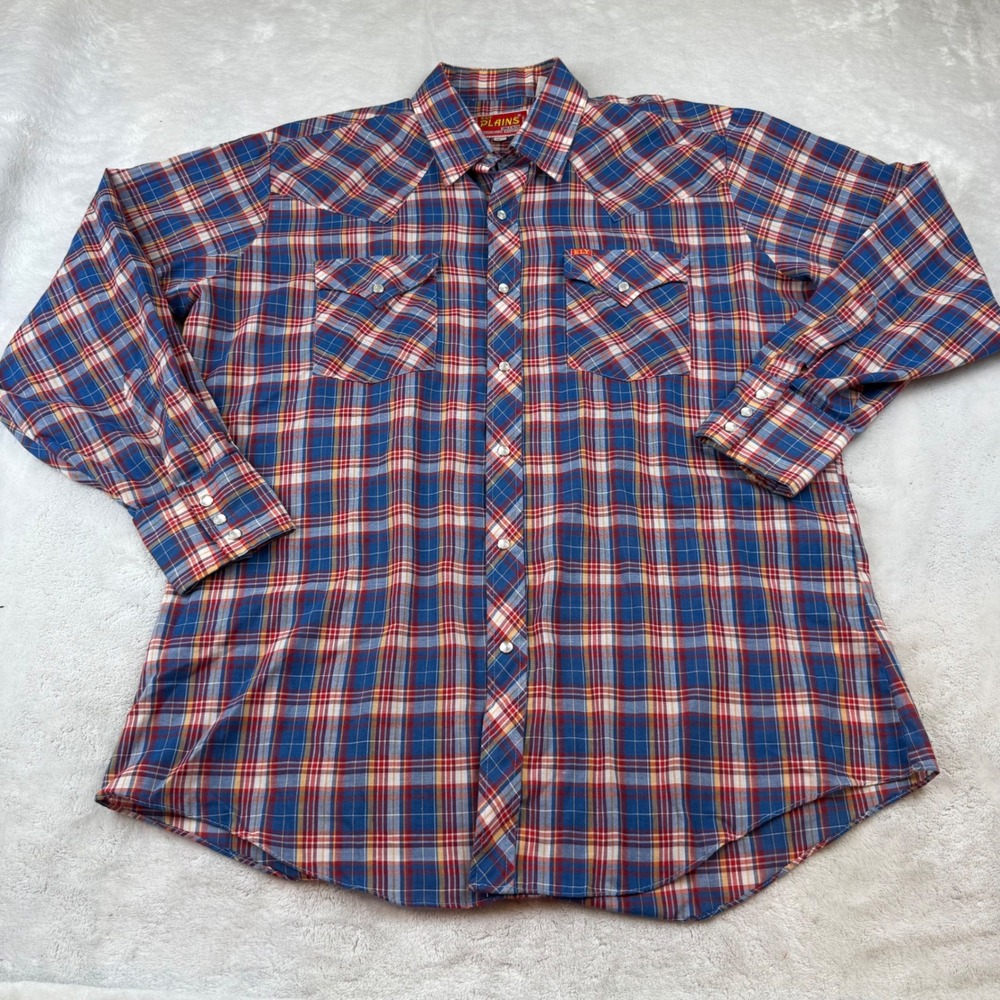 Ely Plains Mens Plaid Western Pearl‎ Snap Long Sleeve Shirt Size 16 1/2 33